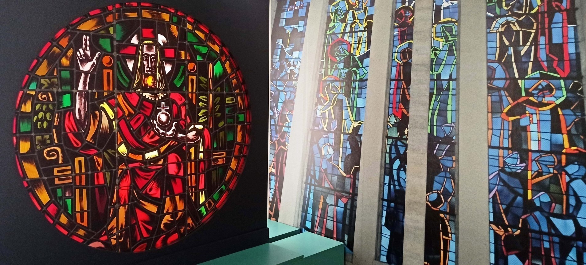 Francis Chigot, rosace de Conques et reproduction des vitraux d'Oradour sur Glane